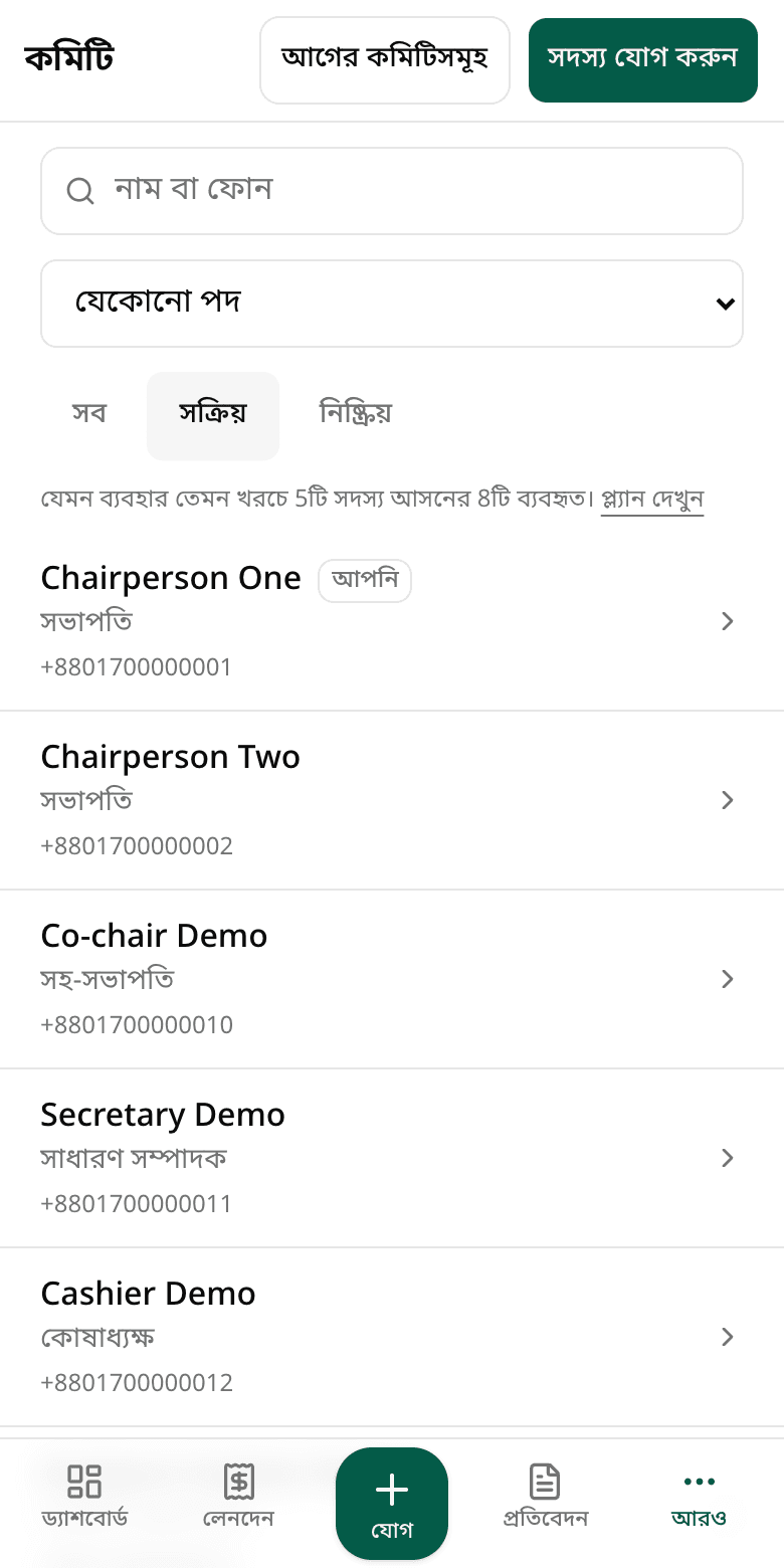 কমিটি, পদবী ও হস্তান্তর